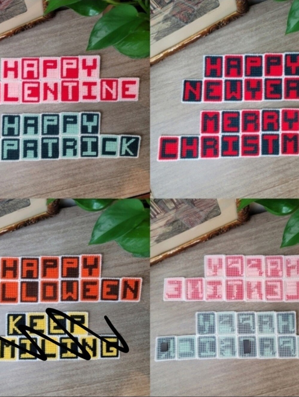 VTG Needlepoint Plastic Canvas Holiday Magnets (Set of 5)